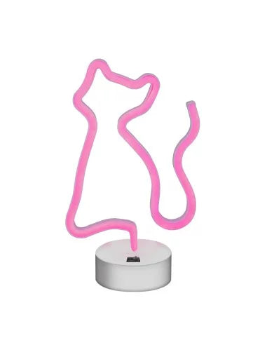 Lampe LED néon avec socle Chat Rose